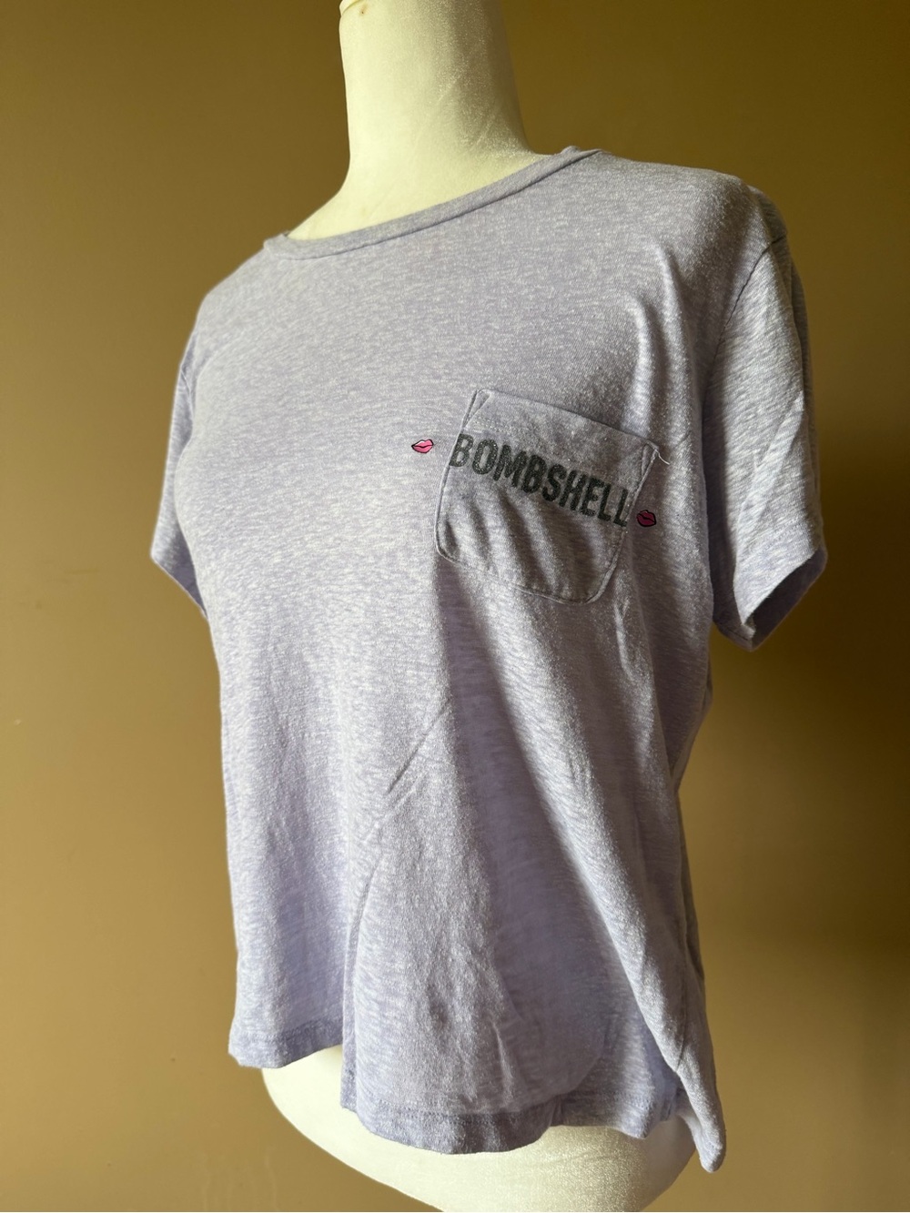 Victoria's Secret Heather Gray/Muted purple Bombshell Pocket Graphic Tee Shirt